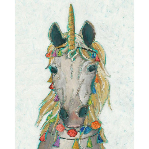 Fiesta Unicorn I White Modern Wood Framed Art Print by Zarris, Chariklia