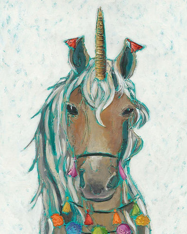 Fiesta Unicorn II White Modern Wood Framed Art Print with Double Matting by Zarris, Chariklia