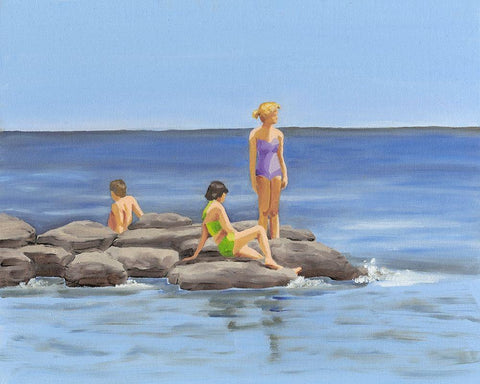 Beach Scene I Black Ornate Wood Framed Art Print with Double Matting by Miller, Dianne