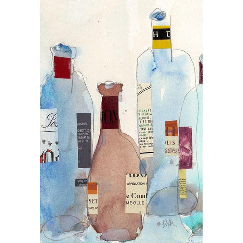 The Wine Bottles IV Black Modern Wood Framed Art Print with Double Matting by Dixon, Samuel