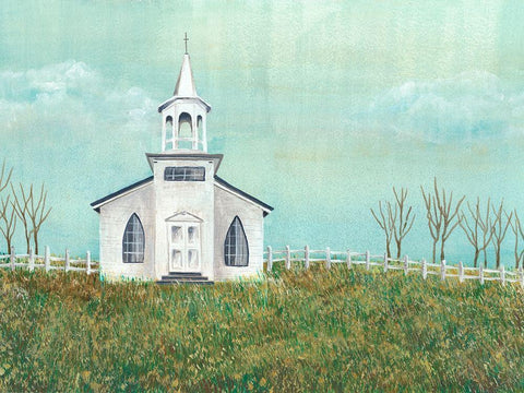 Country Church I White Modern Wood Framed Art Print with Double Matting by Moore, Regina