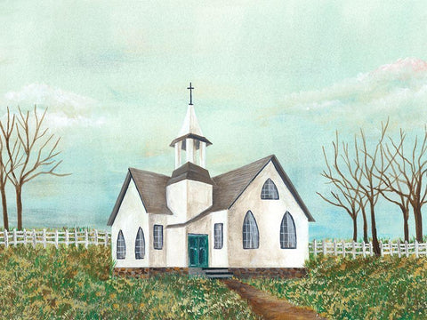Country Church III White Modern Wood Framed Art Print with Double Matting by Moore, Regina