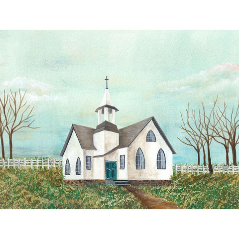 Country Church III Gold Ornate Wood Framed Art Print with Double Matting by Moore, Regina