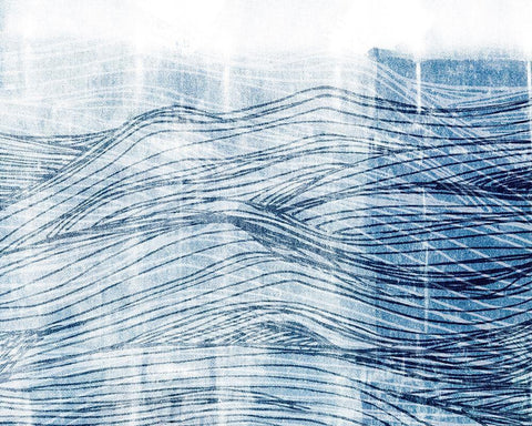 Indigo Waves I White Modern Wood Framed Art Print with Double Matting by Fagalde, Jarman