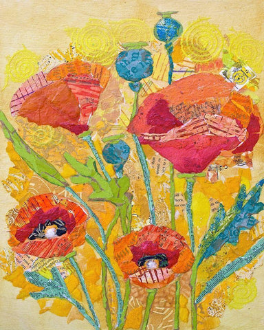 Poppy Collage II White Modern Wood Framed Art Print with Double Matting by St. Hilaire, Elizabeth