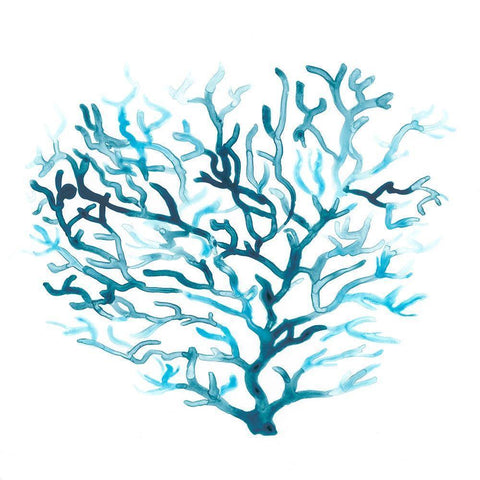 Azure Seafan II White Modern Wood Framed Art Print by Vess, June Erica