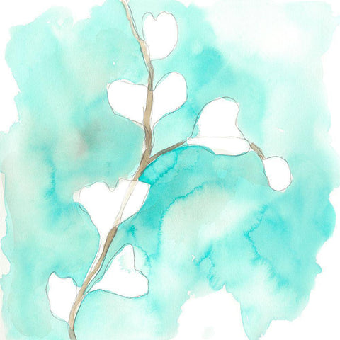 Teal and Ochre Ginko VII White Modern Wood Framed Art Print by Vess, June Erica