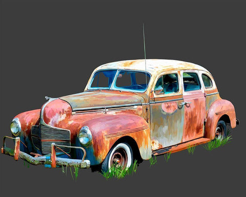 Rusty Car II White Modern Wood Framed Art Print with Double Matting by Kalina, Emily