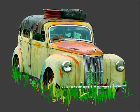 Rusty Car III White Modern Wood Framed Art Print with Double Matting by Kalina, Emily