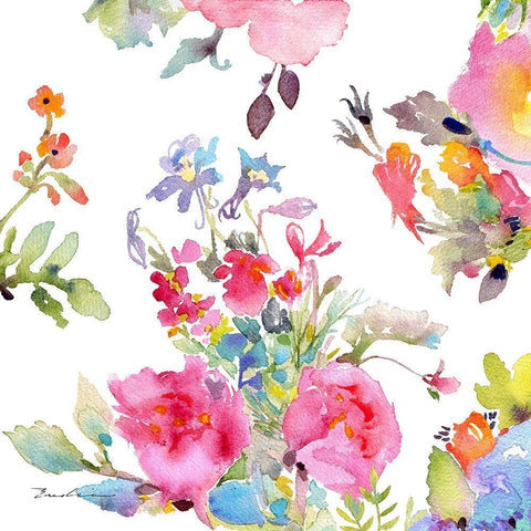 Watercolor Flower Composition I Black Modern Wood Framed Art Print by Evelia Designs
