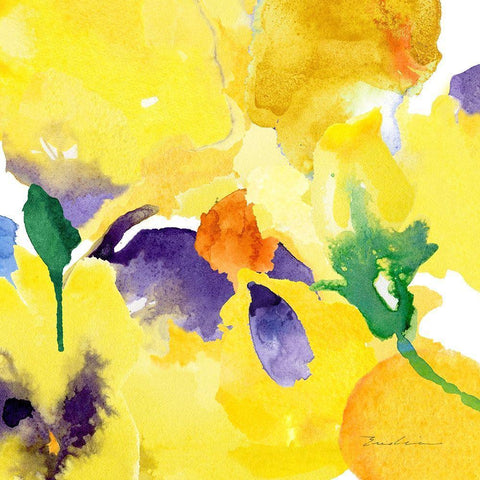 Watercolor Flower Composition V White Modern Wood Framed Art Print with Double Matting by Evelia Designs