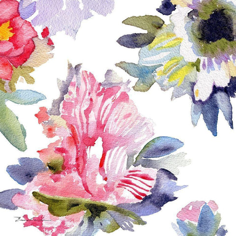 Watercolor Flower Composition VII Black Modern Wood Framed Art Print with Double Matting by Evelia Designs
