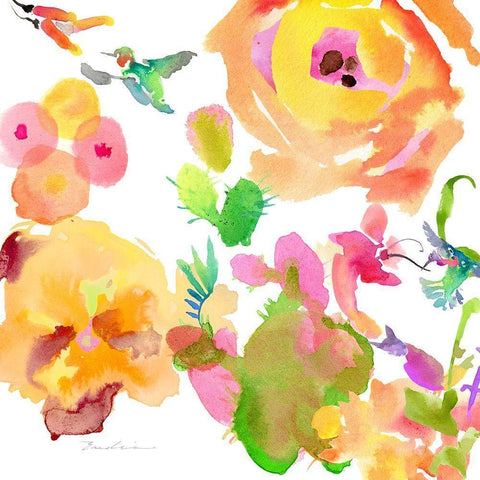 Watercolor Flower Composition VIII Black Modern Wood Framed Art Print by Evelia Designs