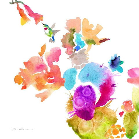 Watercolor Flower Composition IX White Modern Wood Framed Art Print with Double Matting by Evelia Designs