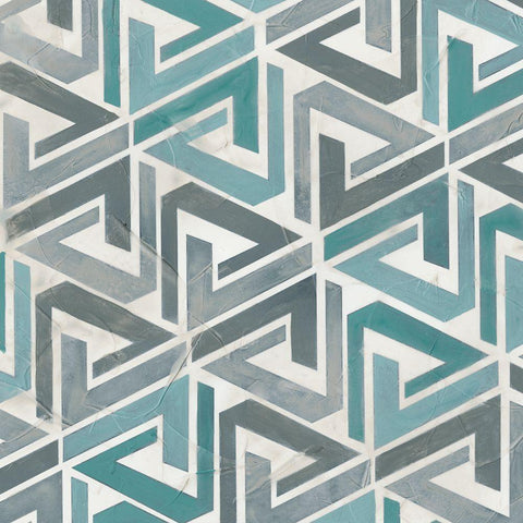 Teal Tile Collection II White Modern Wood Framed Art Print with Double Matting by Vess, June Erica