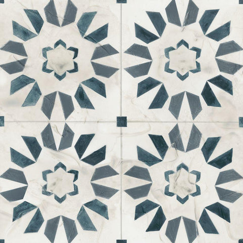 Teal Tile Collection III Black Ornate Wood Framed Art Print with Double Matting by Vess, June Erica