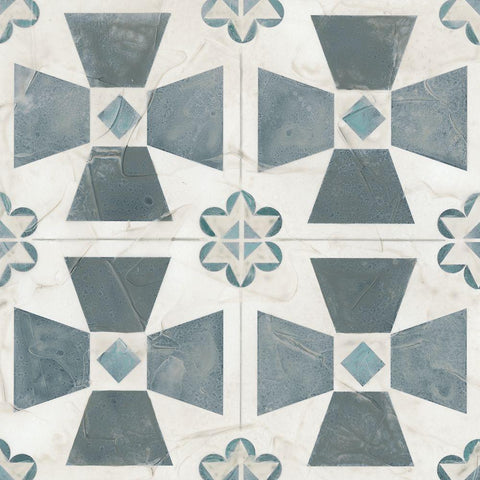 Teal Tile Collection IV Black Ornate Wood Framed Art Print with Double Matting by Vess, June Erica