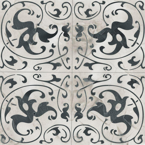 Neutral Tile Collection VIII Black Ornate Wood Framed Art Print with Double Matting by Vess, June Erica