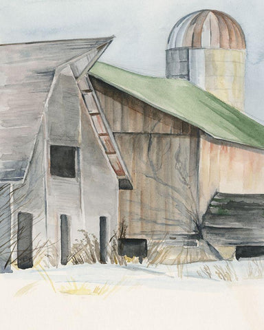 Winter Barn II White Modern Wood Framed Art Print with Double Matting by Parker, Jennifer Paxton