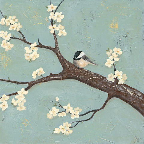 Chickadee and Dogwood II Black Ornate Wood Framed Art Print with Double Matting by Reynolds, Jade