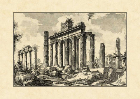 Vintage Roman Ruins I White Modern Wood Framed Art Print with Double Matting by Piranesi, Giovanni