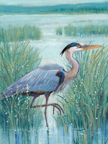 Wetland Heron I White Modern Wood Framed Art Print with Double Matting by OToole, Tim