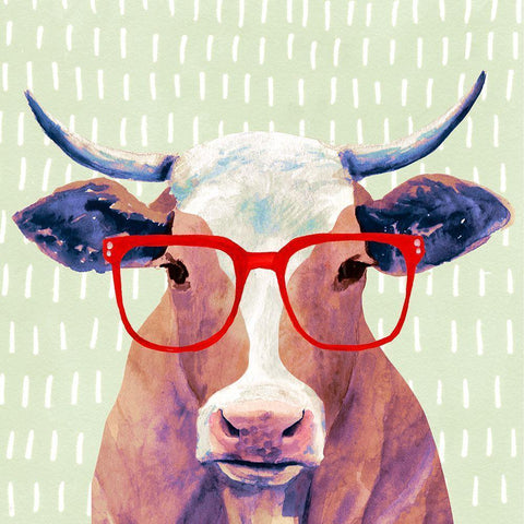 Bespectacled Bovine I White Modern Wood Framed Art Print by Borges, Victoria