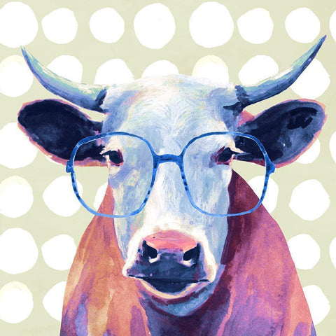 Bespectacled Bovine II White Modern Wood Framed Art Print by Borges, Victoria