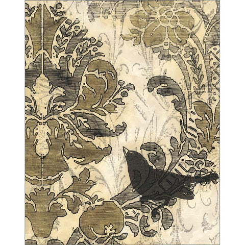 Damask Songbird I Gold Ornate Wood Framed Art Print with Double Matting by Vess, June Erica