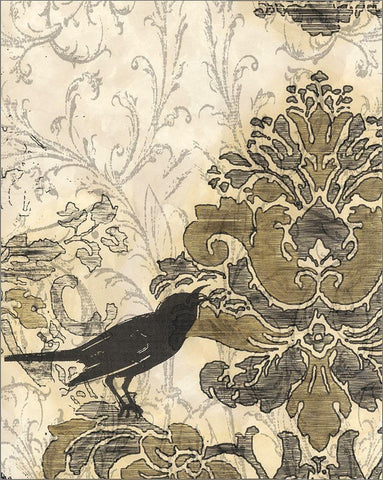 Damask Songbird II Black Ornate Wood Framed Art Print with Double Matting by Vess, June Erica