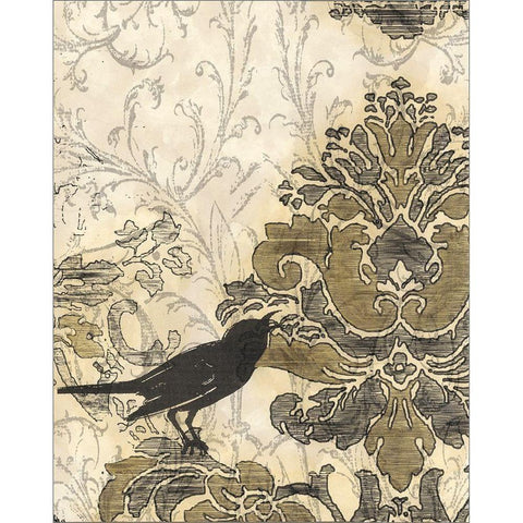 Damask Songbird II Black Modern Wood Framed Art Print by Vess, June Erica