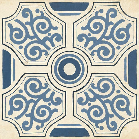 Indigo Motif IX White Modern Wood Framed Art Print by Vess, June Erica