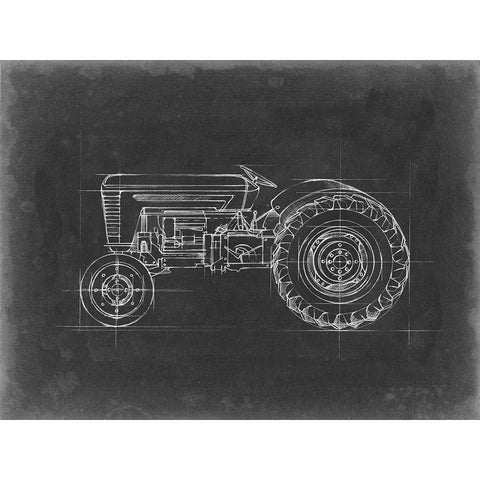 Tractor Blueprint I Gold Ornate Wood Framed Art Print with Double Matting by Harper, Ethan