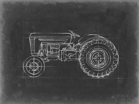 Tractor Blueprint I White Modern Wood Framed Art Print with Double Matting by Harper, Ethan