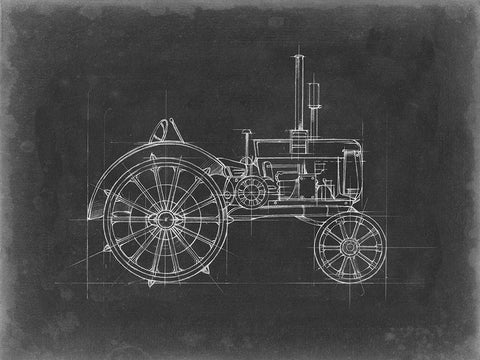 Tractor Blueprint II White Modern Wood Framed Art Print with Double Matting by Harper, Ethan