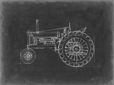 Tractor Blueprint IV White Modern Wood Framed Art Print with Double Matting by Harper, Ethan