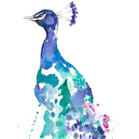 Peacock Splash II White Modern Wood Framed Art Print by Goldberger, Jennifer