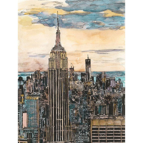 US Cityscape-NYC Gold Ornate Wood Framed Art Print with Double Matting by Wang, Melissa