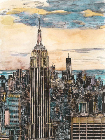 US Cityscape-NYC White Modern Wood Framed Art Print with Double Matting by Wang, Melissa