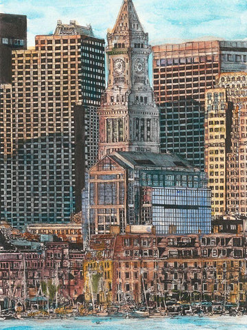 US Cityscape-Boston Black Ornate Wood Framed Art Print with Double Matting by Wang, Melissa