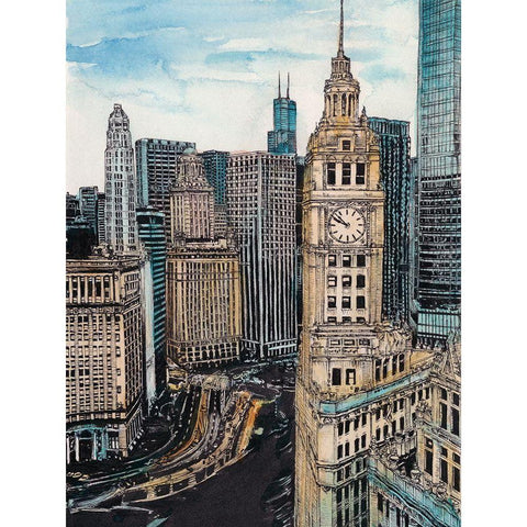 US Cityscape-Chicago Gold Ornate Wood Framed Art Print with Double Matting by Wang, Melissa