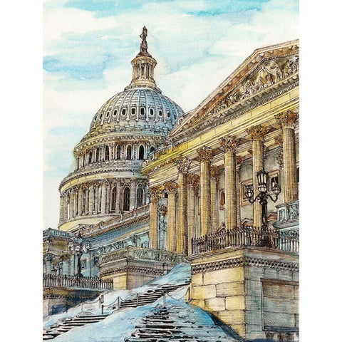 US Cityscape-Washington DC White Modern Wood Framed Art Print by Wang, Melissa