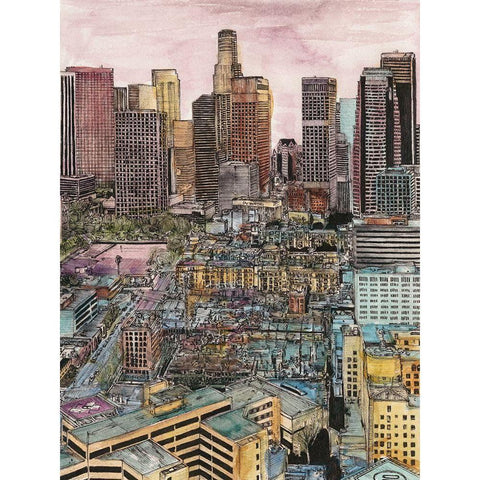 US Cityscape-Los Angeles White Modern Wood Framed Art Print by Wang, Melissa