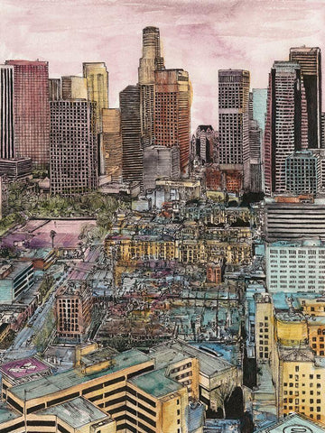 US Cityscape-Los Angeles Black Ornate Wood Framed Art Print with Double Matting by Wang, Melissa