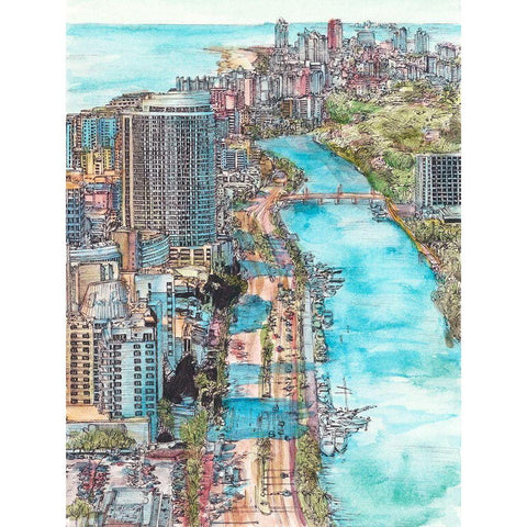 US Cityscape-Miami Gold Ornate Wood Framed Art Print with Double Matting by Wang, Melissa