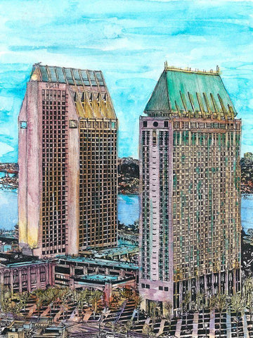 US Cityscape-San Diego Black Ornate Wood Framed Art Print with Double Matting by Wang, Melissa