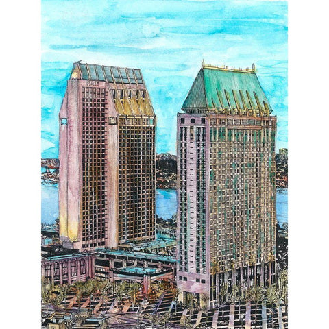 US Cityscape-San Diego Black Modern Wood Framed Art Print with Double Matting by Wang, Melissa