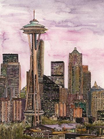 US Cityscape-Seattle Black Ornate Wood Framed Art Print with Double Matting by Wang, Melissa