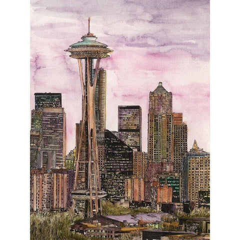 US Cityscape-Seattle Black Modern Wood Framed Art Print with Double Matting by Wang, Melissa