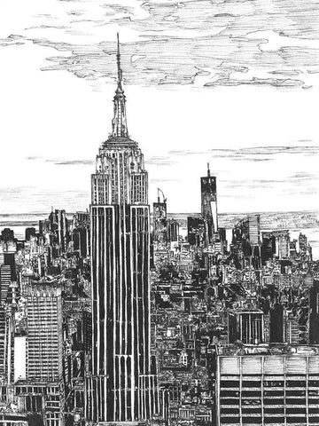 BandW Us Cityscape-NYC White Modern Wood Framed Art Print with Double Matting by Wang, Melissa